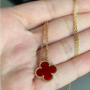 Red and gold clover pendant necklace